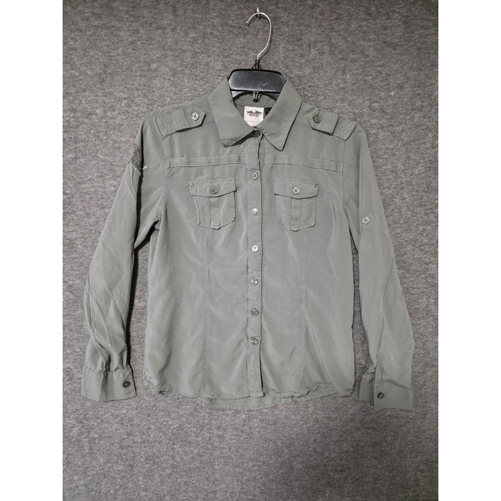 90s Y2K Harley-Davidson Roll Tab Sleeve Button Shirt W/ Star Studs Womens Medium